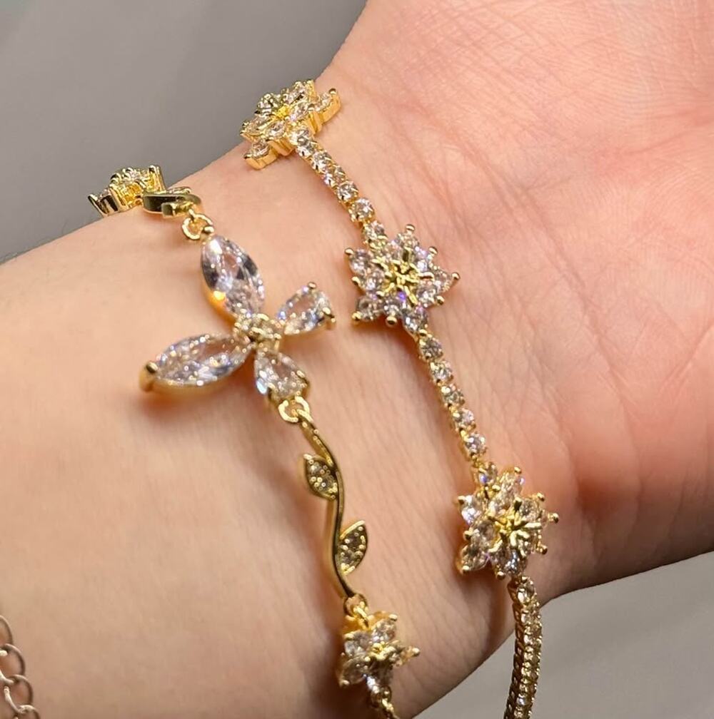 Gold-Tone Floral and Butterfly Bracelet Set